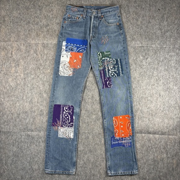 Vintage‎ USA Levi's 501 Student Fit Jeans 26x32 (25x31) Patchwork 80s Button Fly